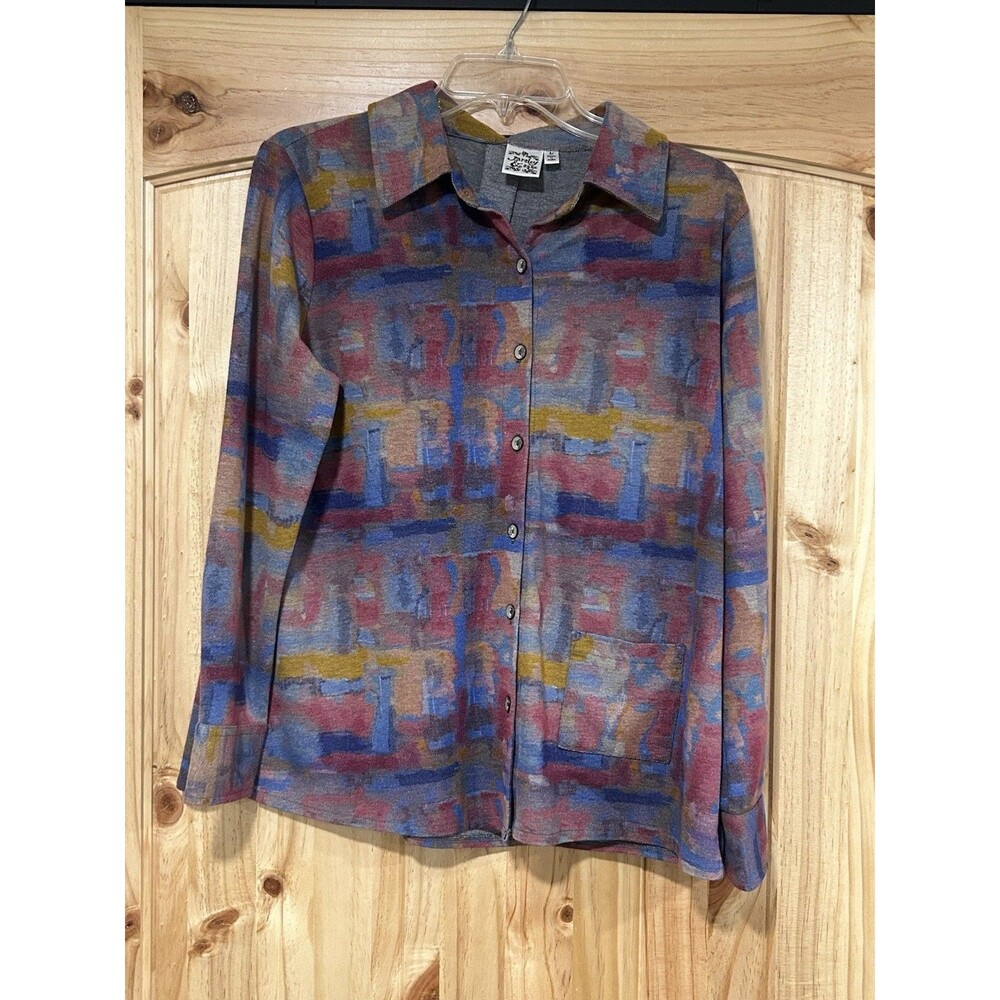 Parsley & Sage Women’s Button Up Shirt Long Sleeve Front Pocket Abstract Print S